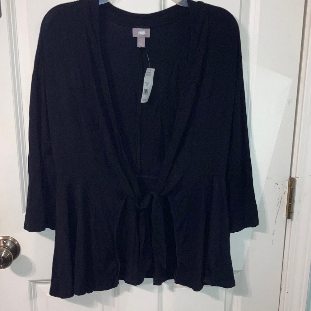 Designer Warehouse Black Women's Tie Front Top Small S - Has stretch